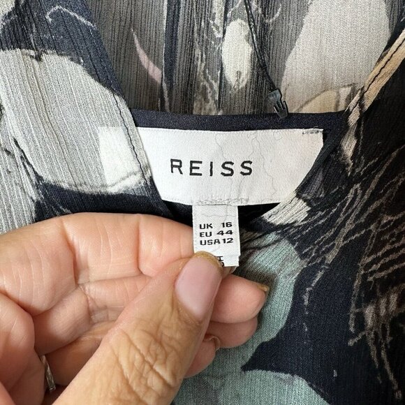 Reiss Dress Sz 12 Navy Floral Carina Spring Whimsigoth Maxi w/ High Front Slit - Picture 6 of 16